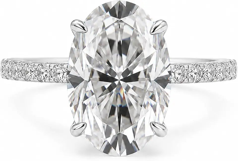 Sterling Silver Oval Moissanite Engagement Ring