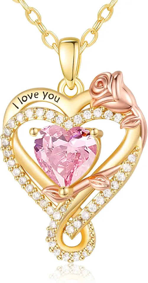 Gold-Tone Birthstone Heart Infinity Necklace