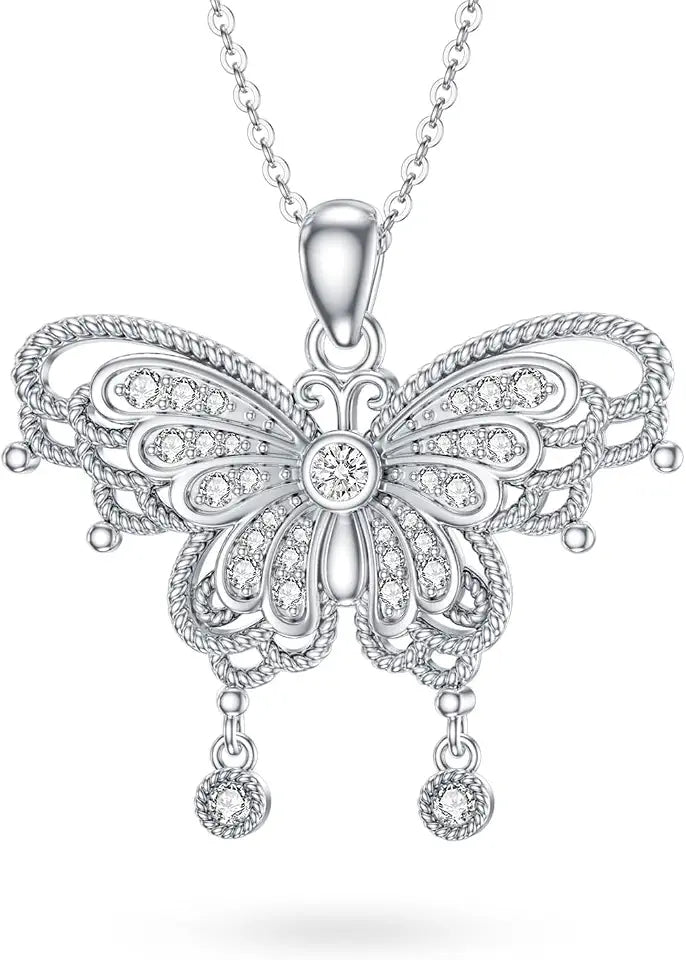 18K White Gold-Plated Butterfly Necklace