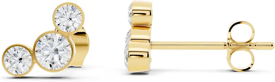 14K Gold-Plated Sterling Silver Round Lab-Grown Diamond Stud Jewelry Set