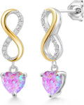 Gold-Tone Sterling Silver Lab-Grown Diamond Drop Heart Earrings with Birthstone