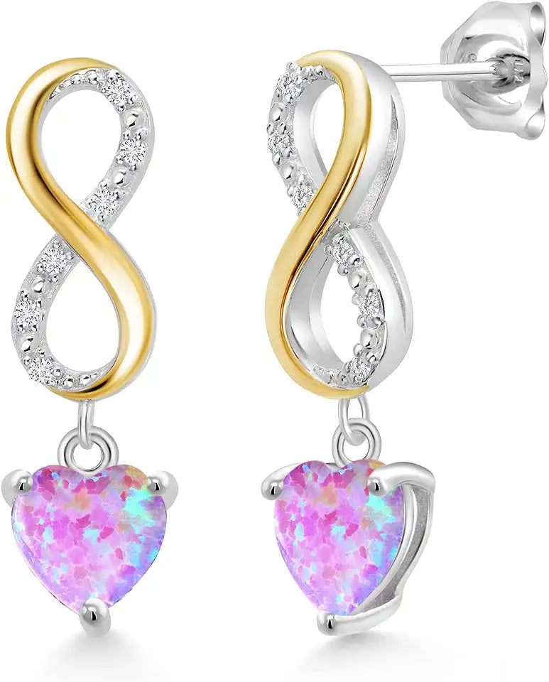 Gold-Tone Sterling Silver Lab-Grown Diamond Drop Heart Earrings with Birthstone