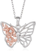 Sterling Silver Lab-Grown Diamond Butterfly Floral Necklace