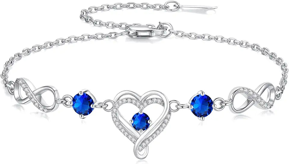 Sterling Silver Birthstone Heart Infinity Bracelet
