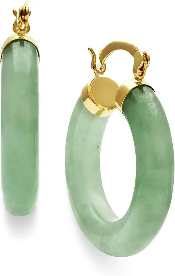 Gold-Tone Jade Hoop Earrings