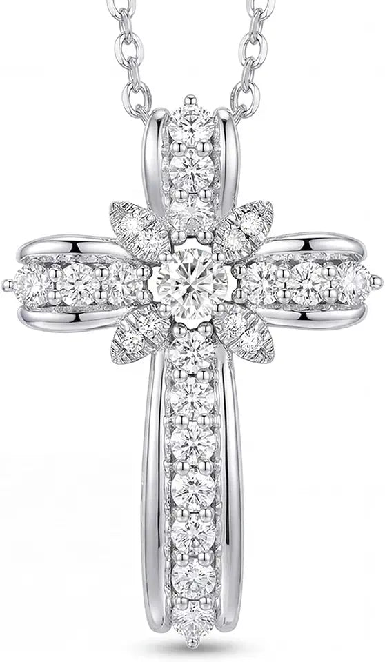 Sterling Silver Moissanite Cross Necklace