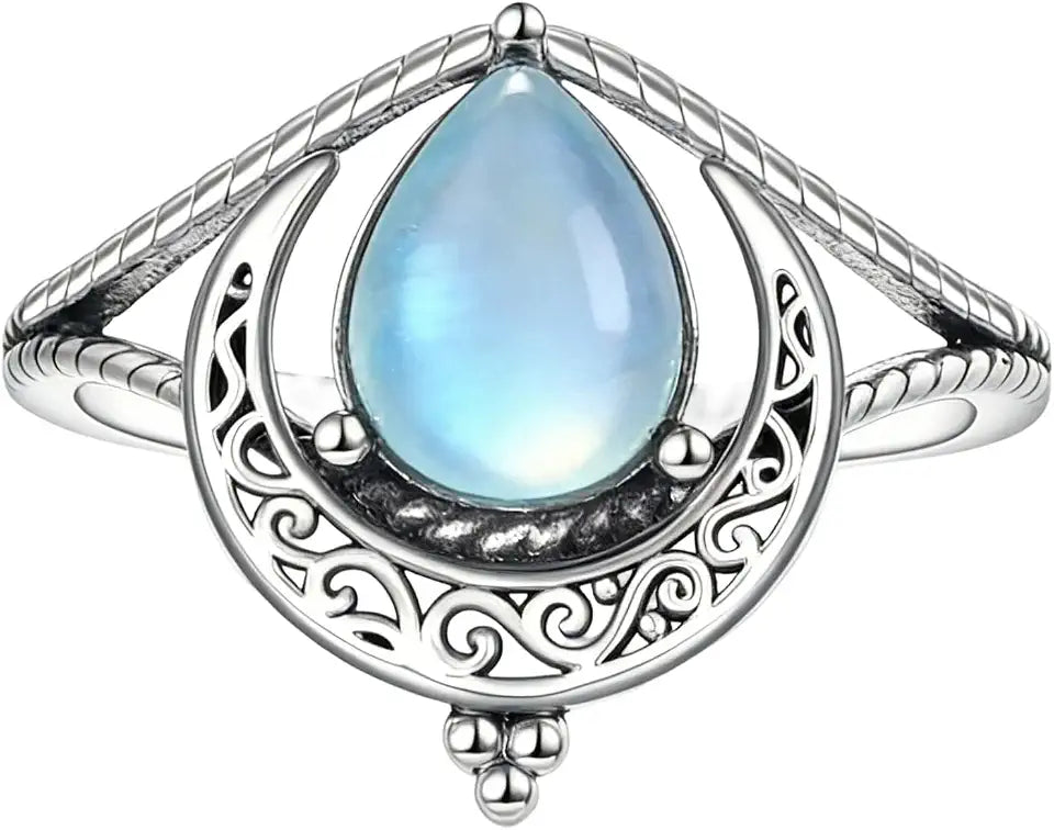 Sterling Silver Teardrop Moonstone Moon Ring