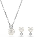 Rhodium-Plated Round Crystal Tennis Jewelry Set