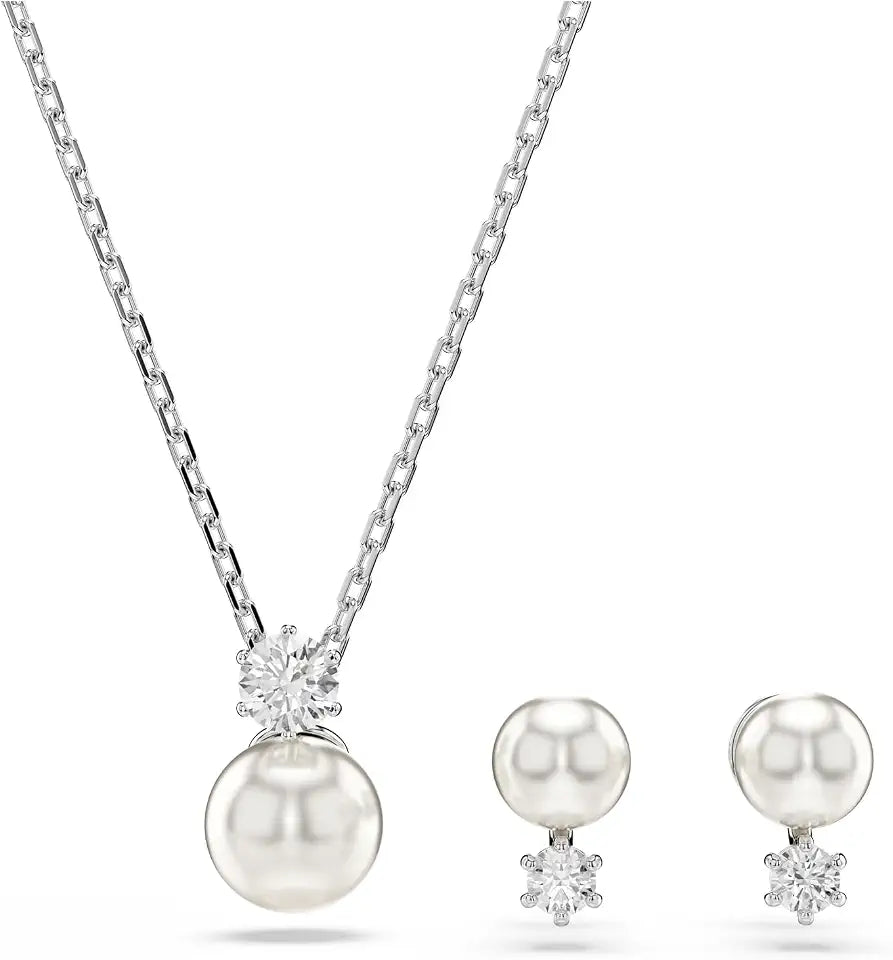 Rhodium-Plated Round Crystal Tennis Jewelry Set