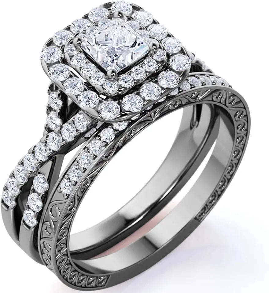 18K Gold-Plated Moissanite Halo Engagement Ring