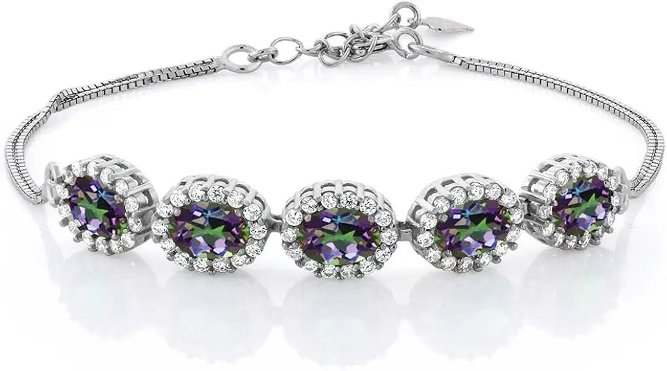 Sterling Silver Oval Birthstone Halo Bracelet