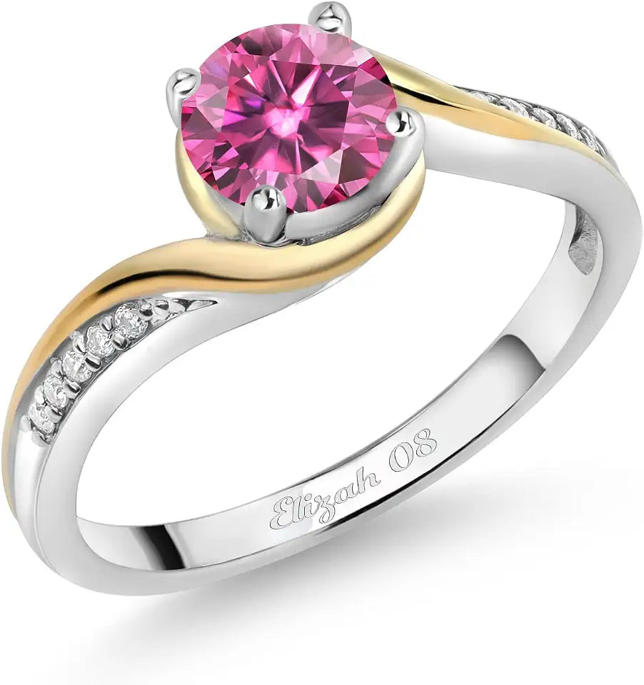 Gold-Tone Sterling Silver Round Lab-Grown Diamond Engagement Ring, 6MM