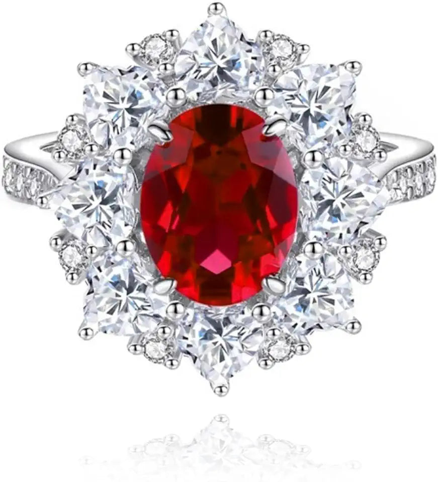 Sterling Silver Oval Created Ruby Halo Solitaire Ring