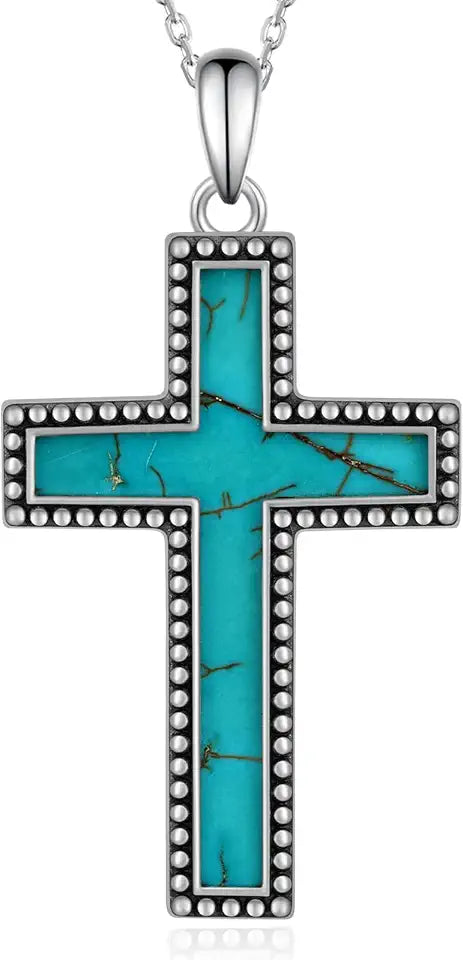 Sterling Silver Turquoise Cross Necklace
