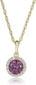 Gold-Tone Cubic Zirconia Halo Necklace with Birthstone
