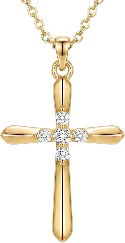 Gold-Tone Lab-Grown Diamond Cross Necklace