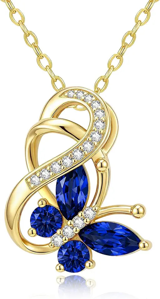 Gold-Tone Birthstone Infinity Butterfly Necklace
