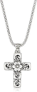 Sterling Silver Cross Floral Necklace