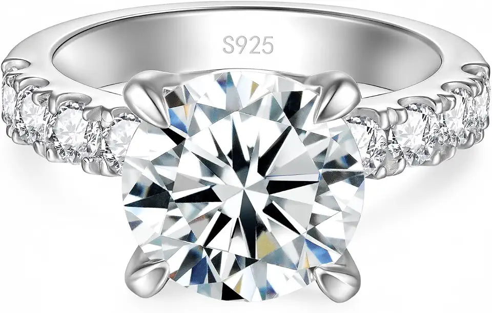 Sterling Silver Round Moissanite Engagement Ring