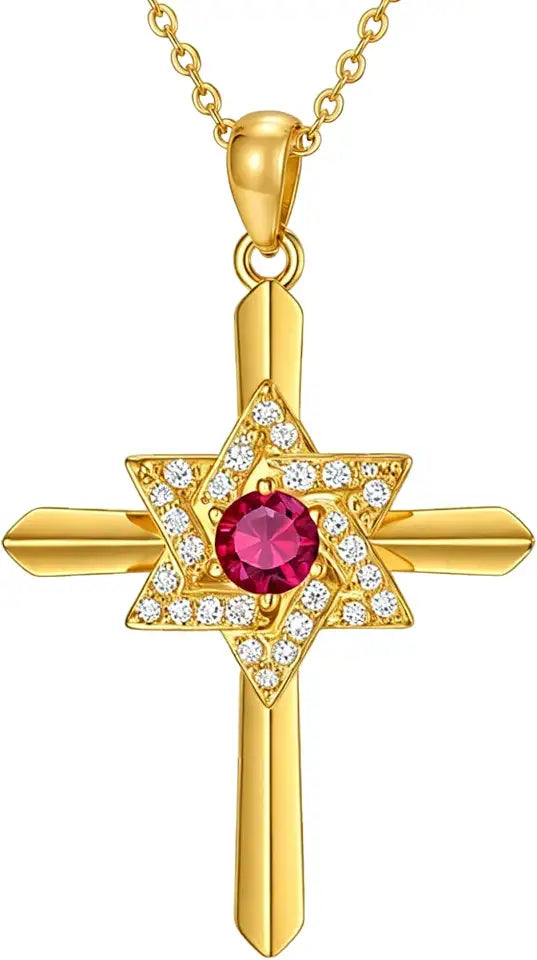 Gold-Tone Birthstone Cross Necklace
