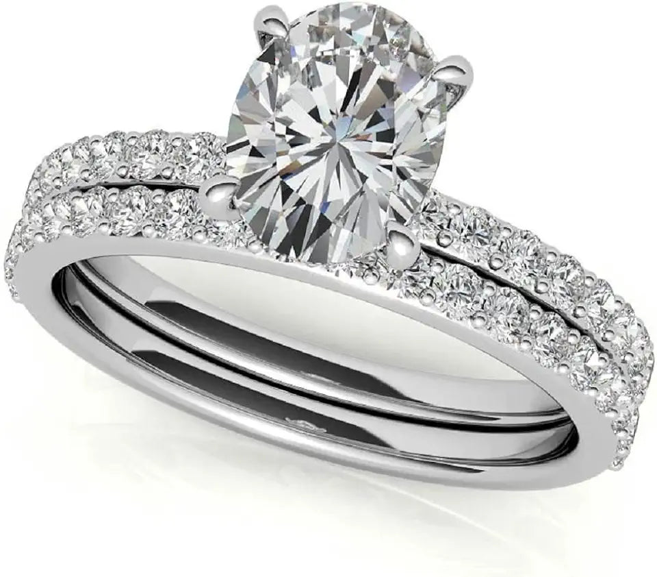 Gold-Tone Oval Moissanite Solitaire Engagement Ring