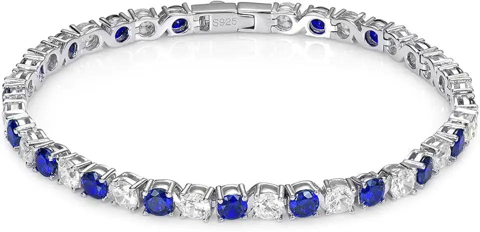 18K White Gold-Plated Sterling Silver Birthstone Tennis Bracelet