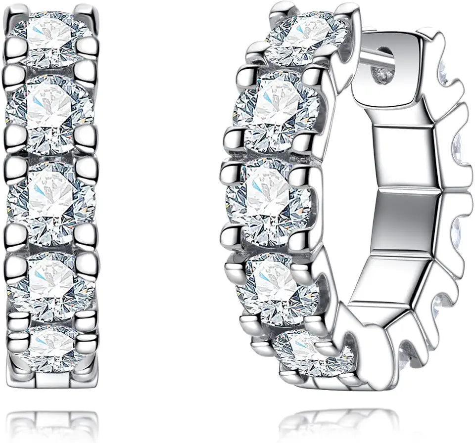 Sterling Silver Moissanite Hoop Huggie Earrings, 4mm
