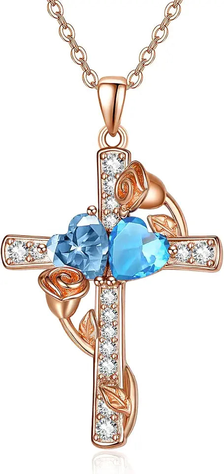 Gold-Tone Birthstone Cross Floral Necklace