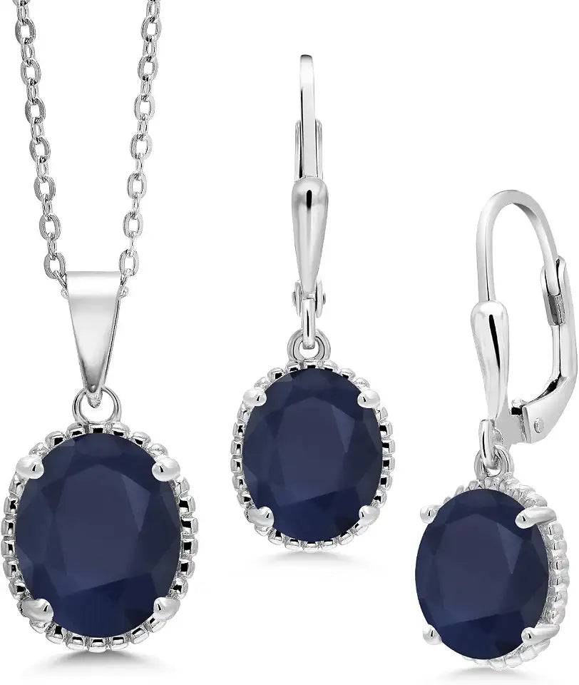 Sterling Silver Oval Birthstone Jewelry Set