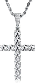 18K White Gold-Plated Sterling Silver Moissanite Cross Necklace