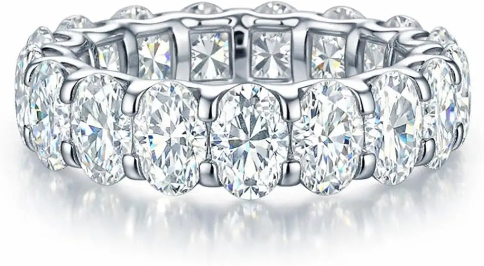 Sterling Silver Oval Moissanite Halo Wedding Band