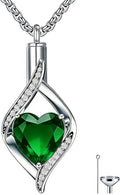 Sterling Silver Teardrop Birthstone Heart Memorial Necklace