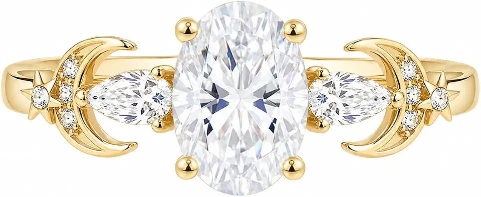 Moissanite Star Moon Engagement Ring