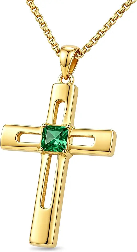 Gold-Tone Birthstone Cross Necklace