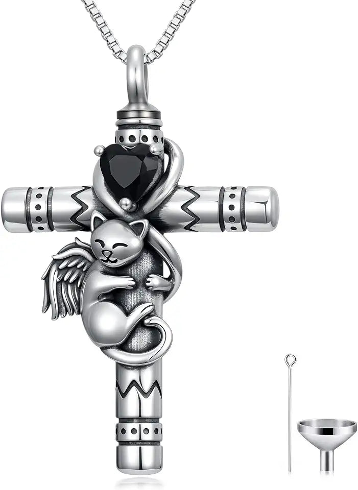 Sterling Silver Cross Memorial Necklace, 2 Inch
