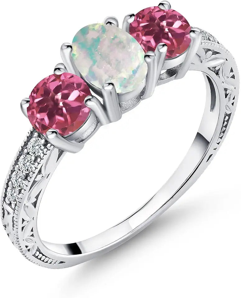 Sterling Silver Oval Opal Engagement Ring, 5MM