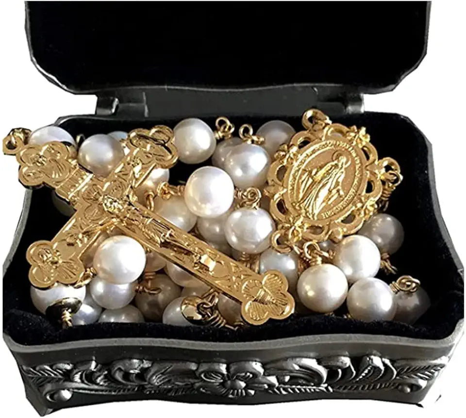 Gold-Tone Pearl Cross Necklace, 10mm