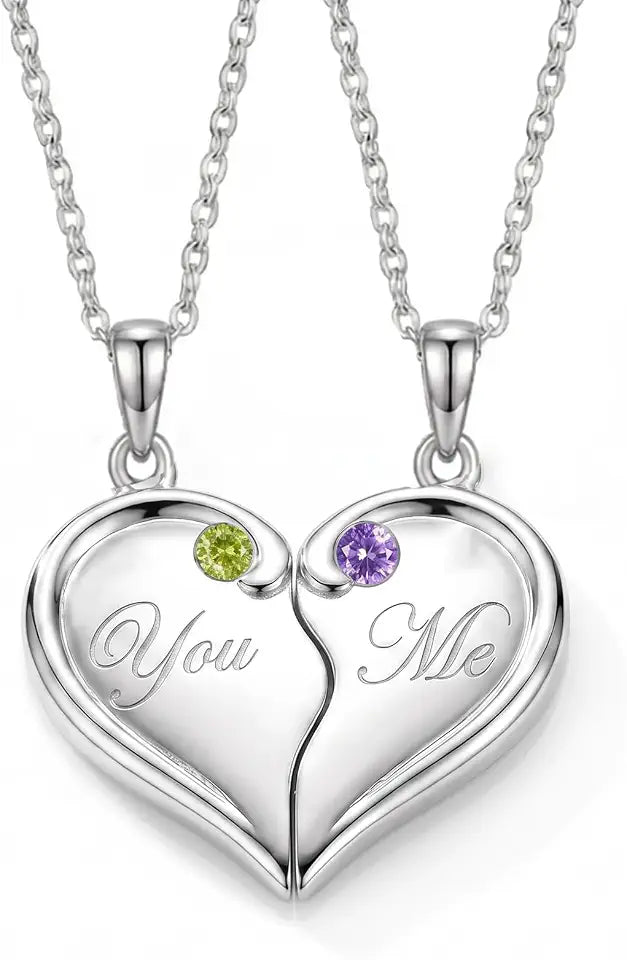 Sterling Silver Heart Moon Necklace