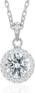 Gold-Tone Sterling Silver Moissanite Halo Necklace