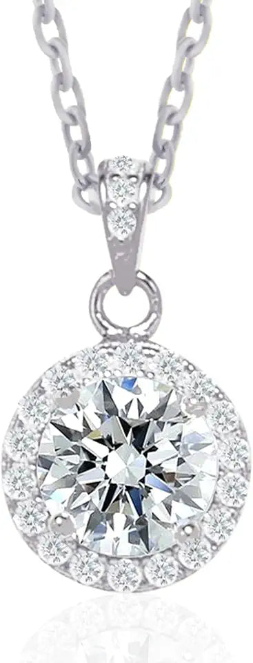 Gold-Tone Sterling Silver Moissanite Halo Necklace