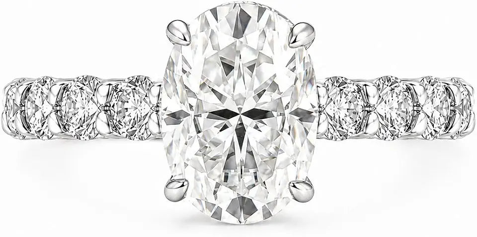 Sterling Silver Oval Moissanite Engagement Ring
