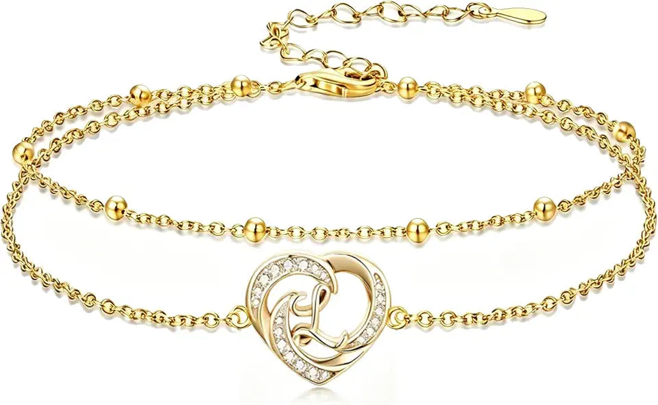 Gold-Tone Heart Initial Anklet