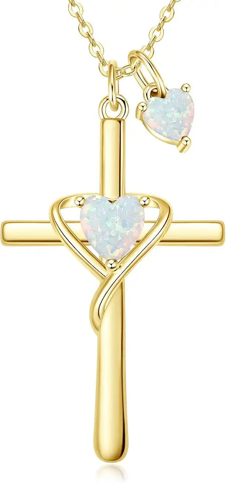 Birthstone Heart Cross Necklace