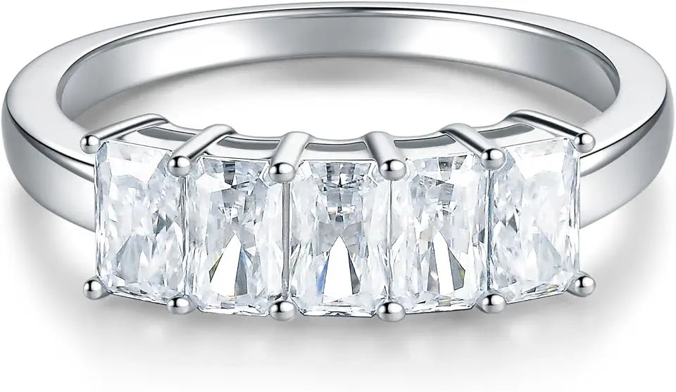 Sterling Silver Emerald-Cut Moissanite Wedding Band