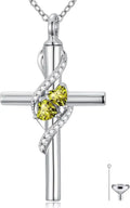 18K White Gold-Plated Birthstone Locket Cross Necklace