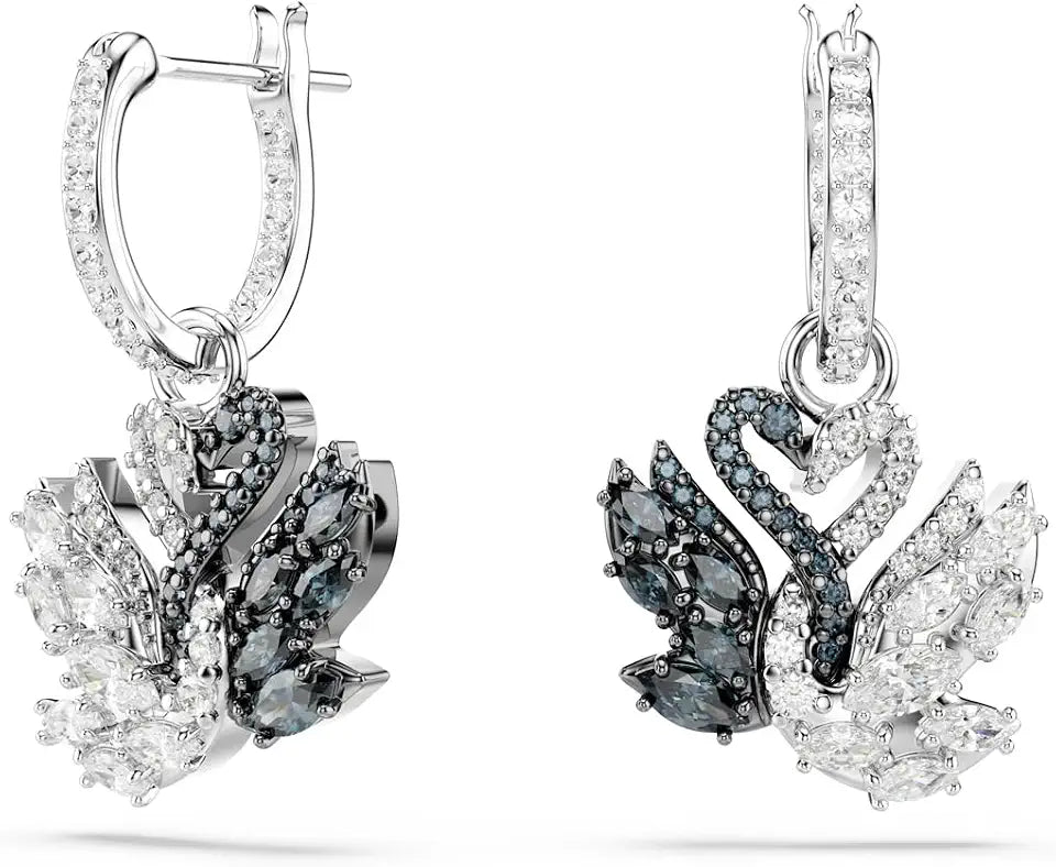 Rhodium-Plated Drop Swan Earrings