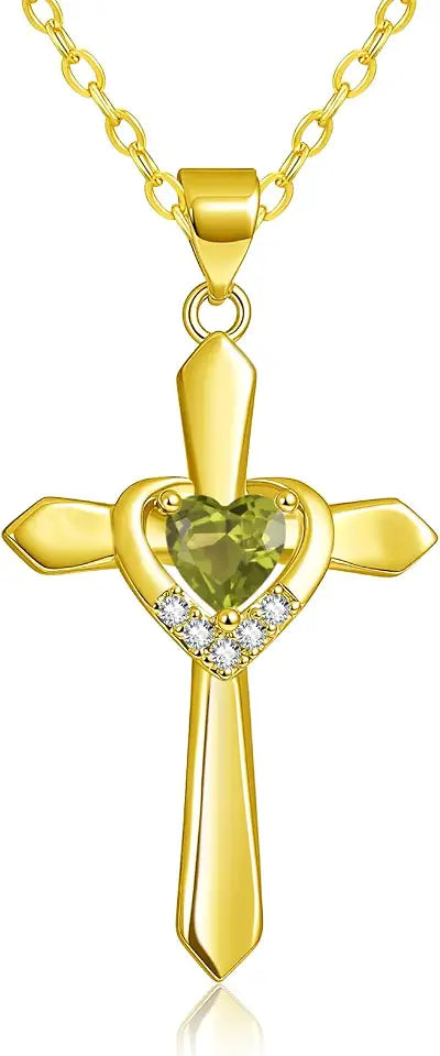 Gold-Tone Birthstone Heart Cross Necklace