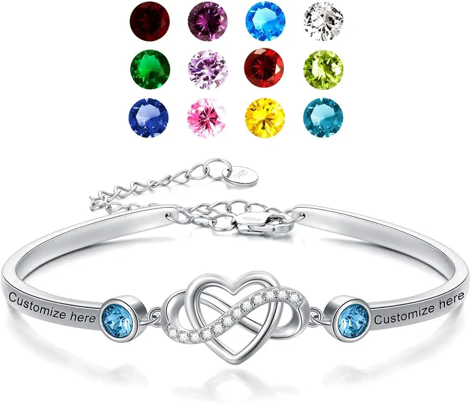 Sterling Silver Birthstone Heart Infinity Bracelet