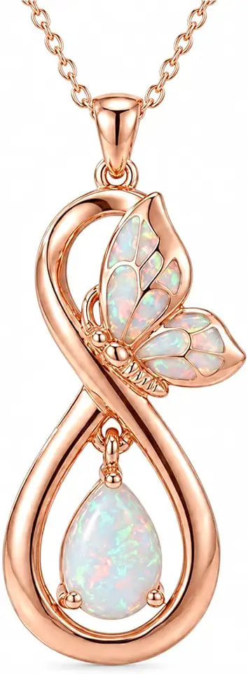 14K Gold-Plated Teardrop Opal Infinity Butterfly Necklace