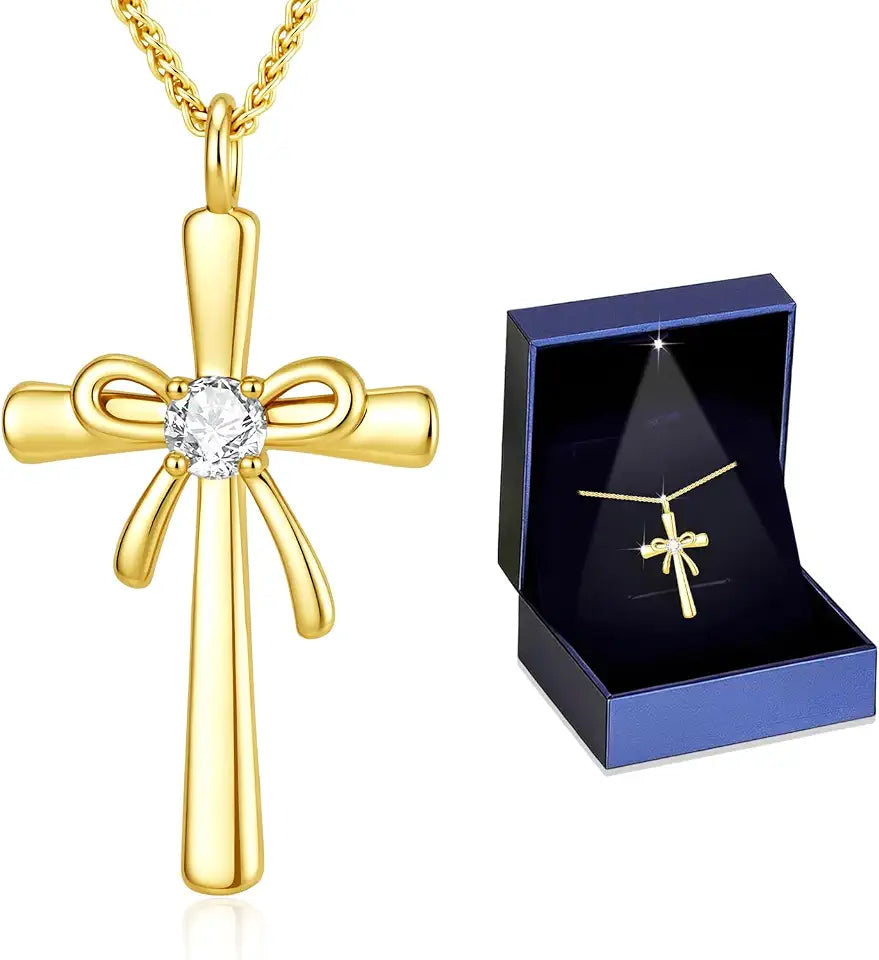 18K Gold-Filled Sterling Silver Moissanite Cross Necklace